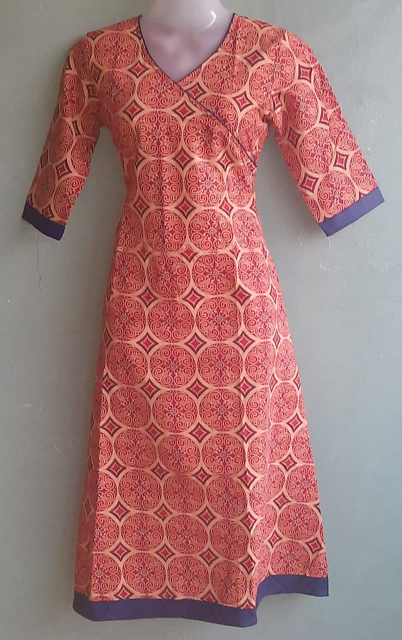 Multi Color Ajarakh Printed Angarkha Style Kurti